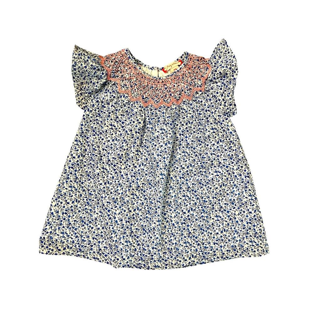 Ruby & Bloom Dress Blue Floral Ruffled Smocked Charming 100% Cotton Girls 6 mos